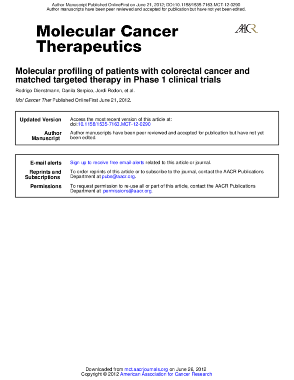 (PDF) Molecular Profiling of Patients with Colorectal Cancer and ...