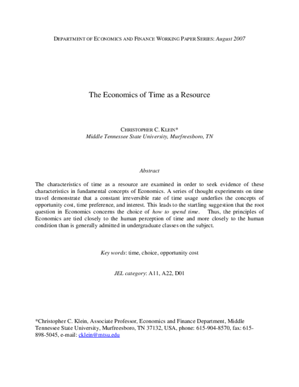 (PDF) The Economics of Time as a Resource
