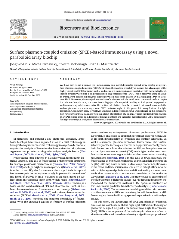(PDF) Surface plasmon-coupled emission (SPCE)-based immunoassay using a ...
