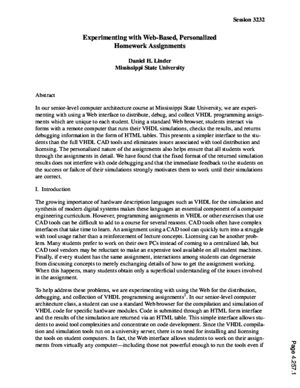 Experimenting with Web-Based, Personalized Homework Assignments