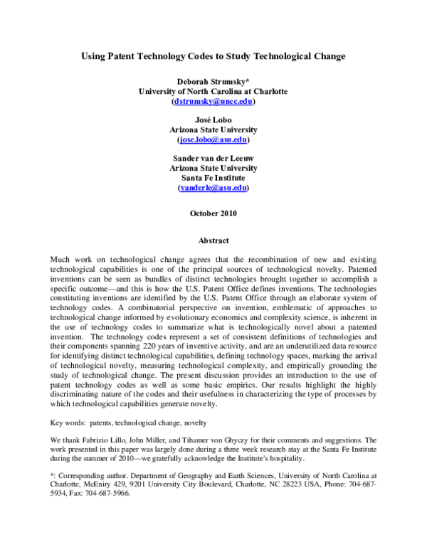 (PDF) Using patent technology codes to study technological change