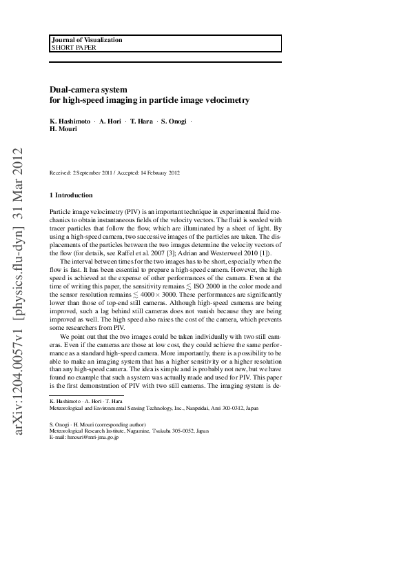 (PDF) Dual-camera system for high-speed imaging in particle image ...