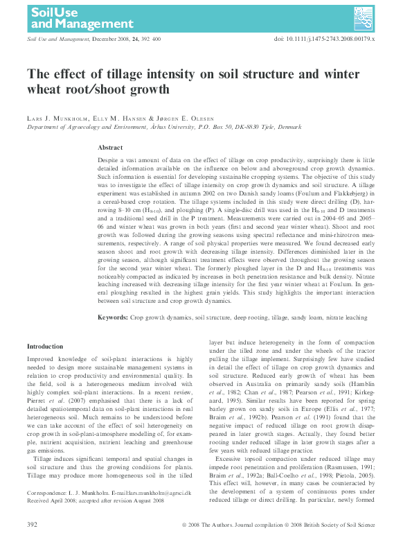 (PDF) The effect of tillage intensity on soil structure and winter ...
