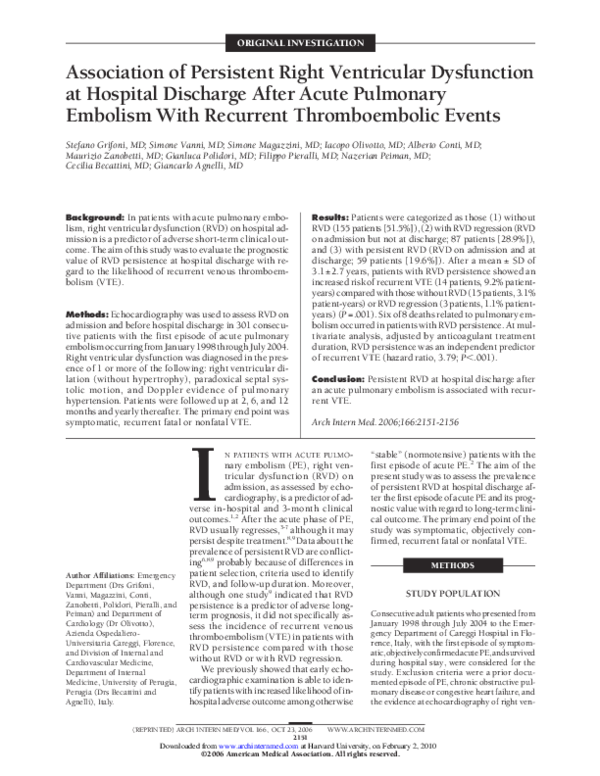 (PDF) RVD at Discharge and Recurrent Thromboembolism