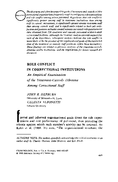 (PDF) ROLE CONFLICT IN CORRECTIONAL INSTITUTIONS. An Empirical ...