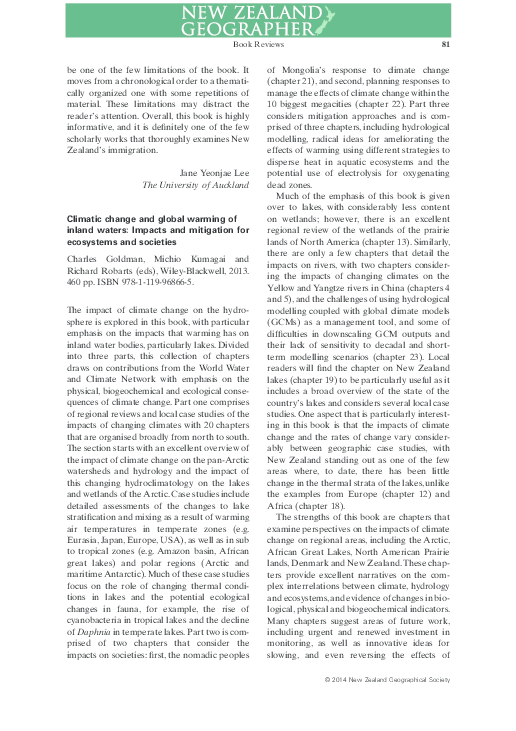 (PDF) Climatic change and global warming of inland waters: Impacts and ...