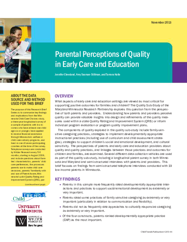(PDF) Parental Perceptions of Quality in Early Care and Education
