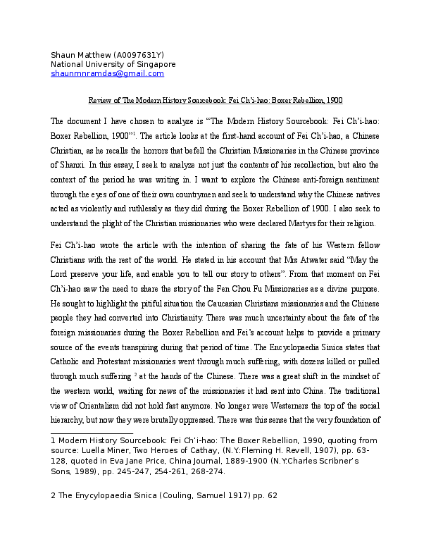 (DOC) Review of The Modern History Sourcebook Fei Ch’ihao Boxer
