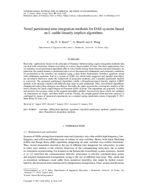 (PDF) Novel partitioned time integration methods for DAE systems based ...