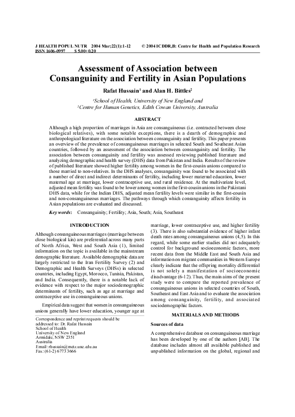(PDF) Assessment of association between consanguinity and fertility in ...