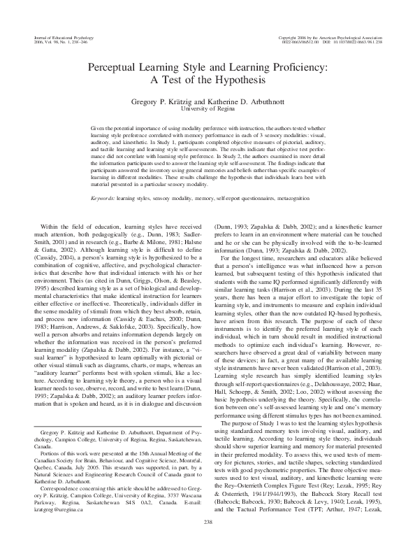 (PDF) Perceptual Learning Style and Learning Proficiency: A Test of the ...