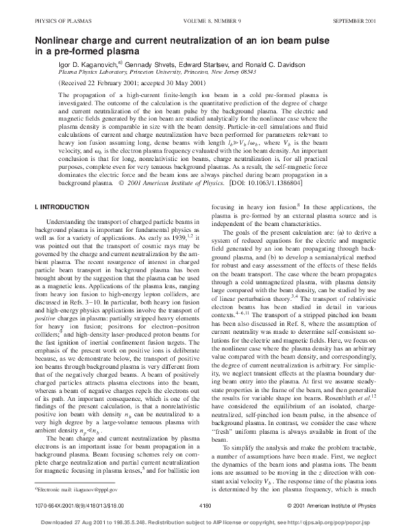 (PDF) Nonlinear Charge and Current Neutralization of an Ion Beam Pulse ...