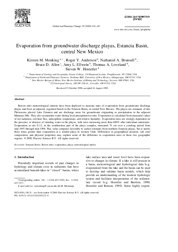 (PDF) Evaporation from groundwater discharge playas, Estancia Basin