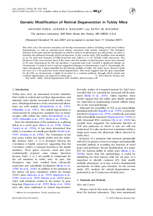 (PDF) Genetic Modification of Retinal Degeneration in Tubby Mice