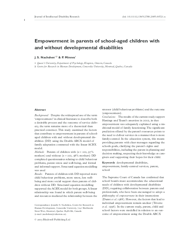 (PDF) Empowerment in parents of school-aged children with and without ...