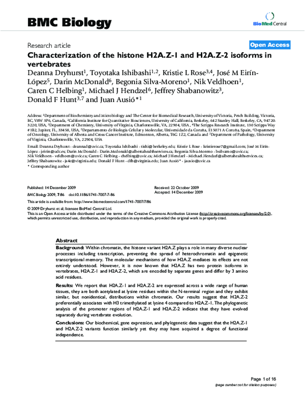 (PDF) Characterization of the histone H2A.Z-1 and H2A.Z-2 isoforms in ...