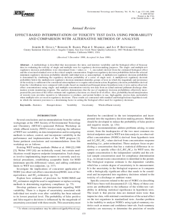 (PDF) Effect-Based Interpretation of Toxicity Test Data Using ...