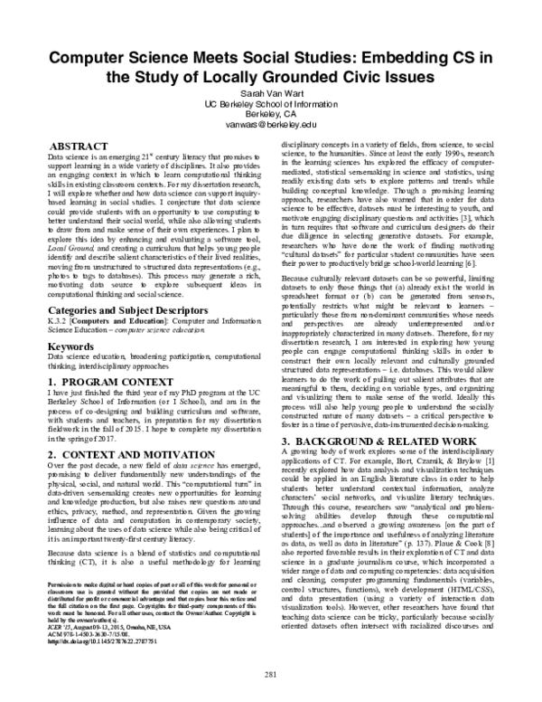 (PDF) Computer Science Meets Social Studies : Embedding CS in the Study ...