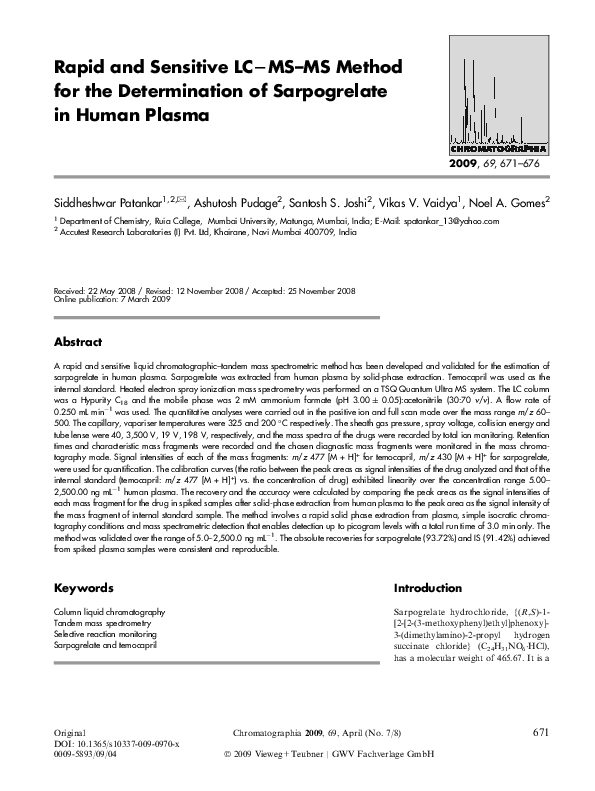 (PDF) Rapid and Sensitive LC−MS–MS Method for the Determination of ...
