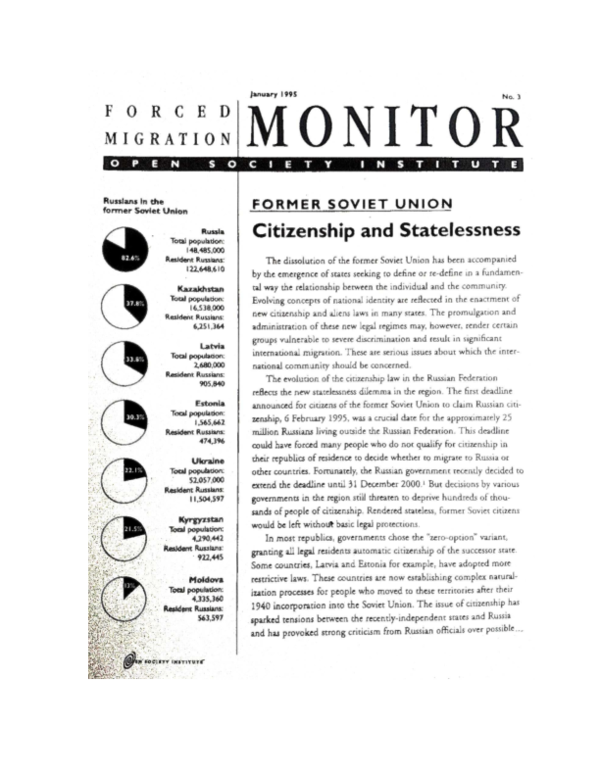 (PDF) Citizenship and Statelessness in the former Soviet Union