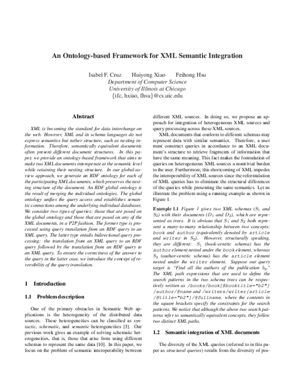 (PDF) An ontology-based framework for XML semantic integration