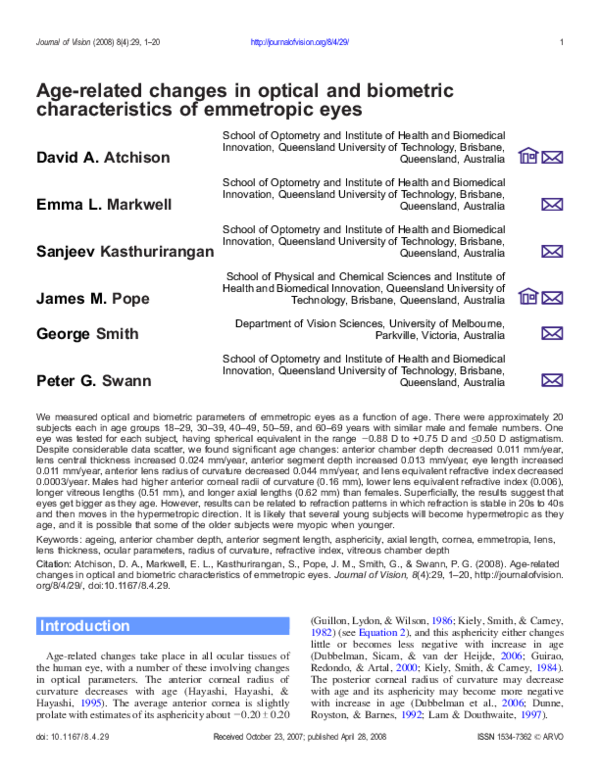 (PDF) Agerelated changes in optical and biometric characteristics of