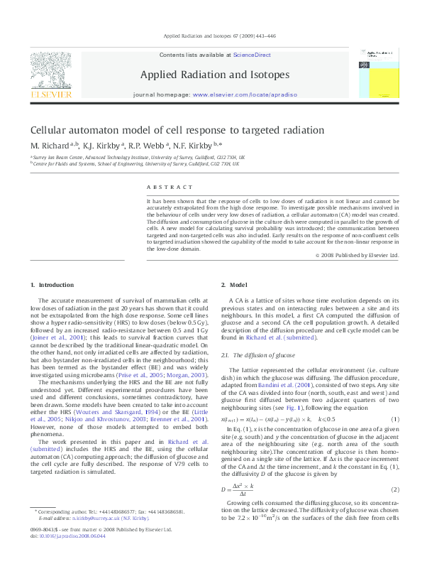 (PDF) Cellular automaton model of cell response to targeted radiation