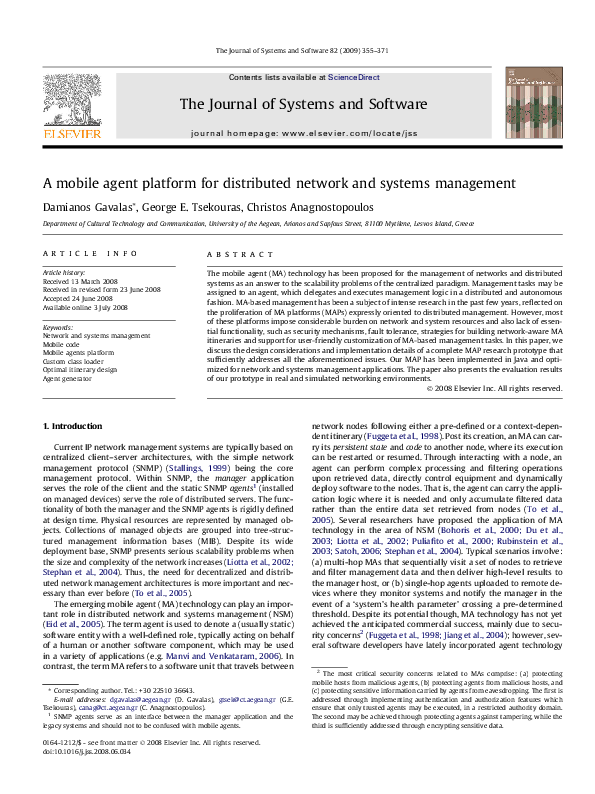 (PDF) A mobile agent platform for distributed network and systems ...