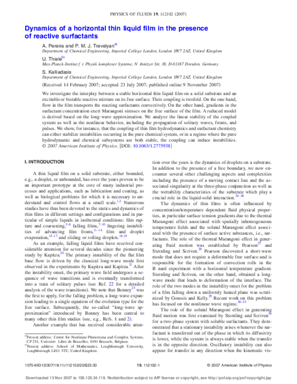 (PDF) Dynamics of a horizontal thin liquid film in the presence of ...