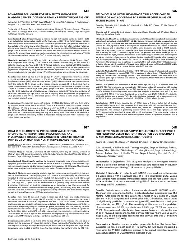 Pdf 646 Second Tur Of Initial High Grade T1 Bladder Cancer After