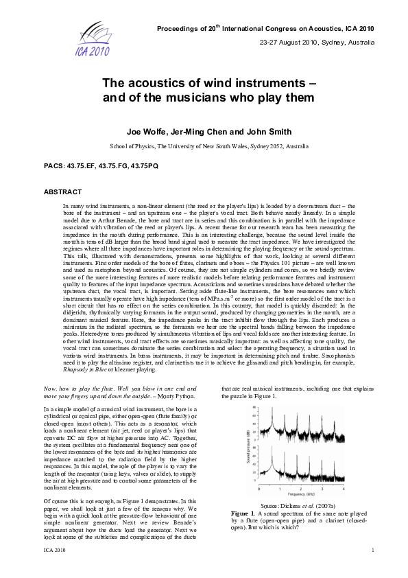 (PDF) The acoustics of wind instruments—and of the musicians who play them