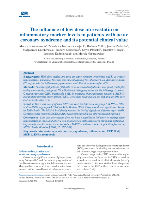 (PDF) The influence of low dose atorvastatin on inflammatory marker ...