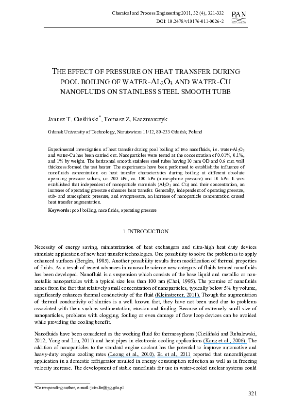 (PDF) The effect of pressure on heat transfer during pool boiling of ...