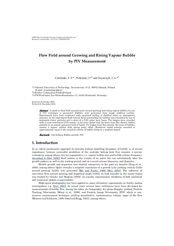 (PDF) Flow field around growing and rising vapour bubble by PIV measurement