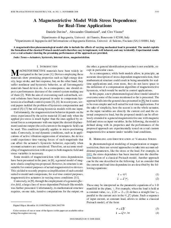 (PDF) A Magnetostrictive Model With Stress Dependence for Real-Time ...