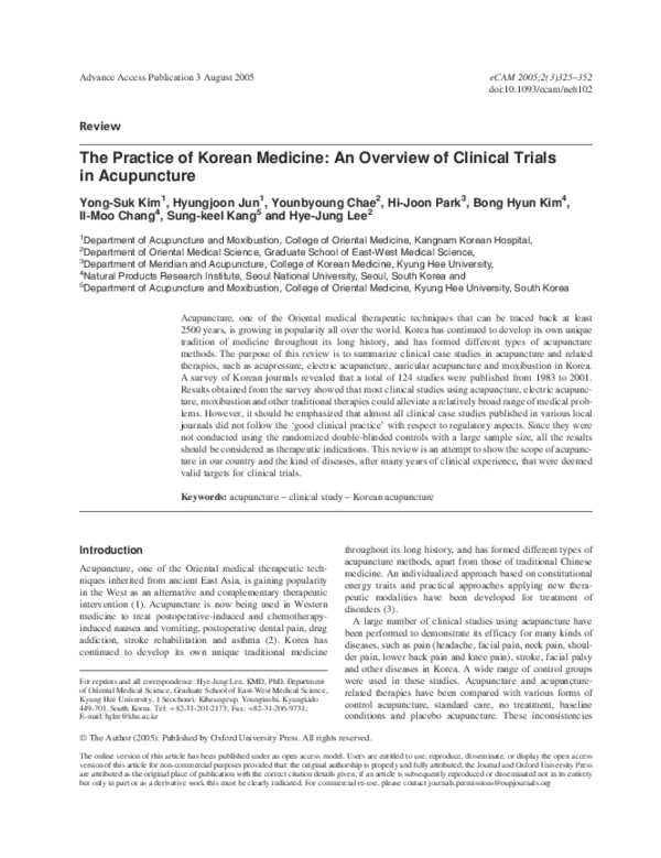(PDF) The Practice of Korean Medicine An Overview of Clinical Trials