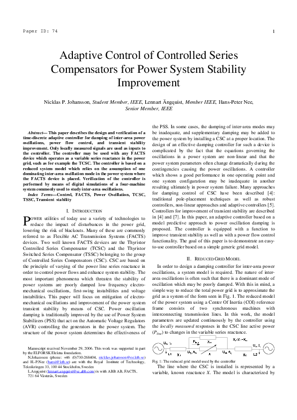 (PDF) Adaptive control of controlled series compensators for power ...