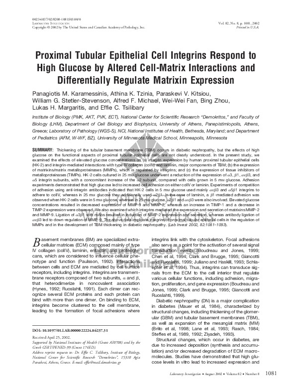 (PDF) Proximal tubular epithelial cell integrins respond to high ...