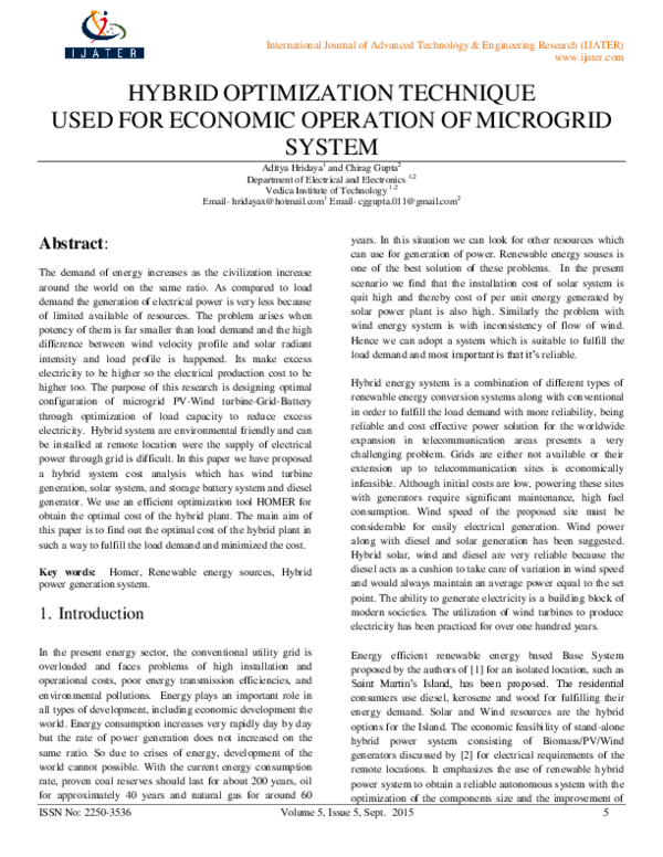 HYBRID OPTIMIZATION TECHNIQUE USED FOR ECONOMIC OPERATION OF MICROGRID ...