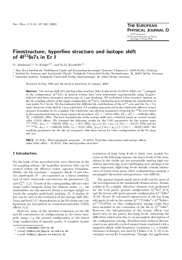(PDF) Finestructure, hyperfine structure and isotope shift of 4f 6s7s ...
