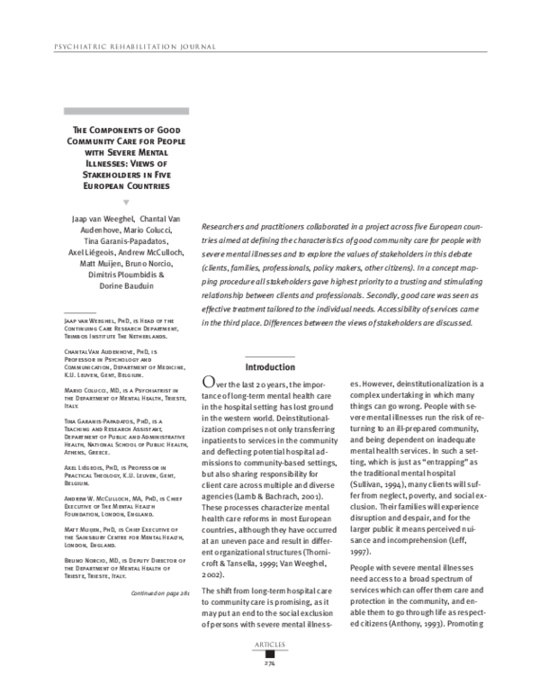 (PDF) The components of good community care for people with severe ...