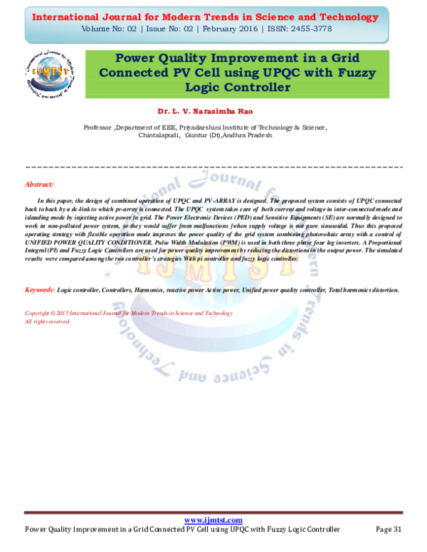 (PDF) Power Quality Improvement in a Grid Connected PV Cell using UPQC ...
