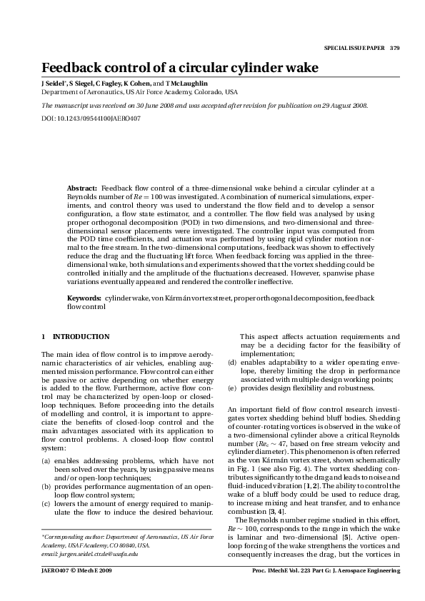 (PDF) Feedback control of a circular cylinder wake