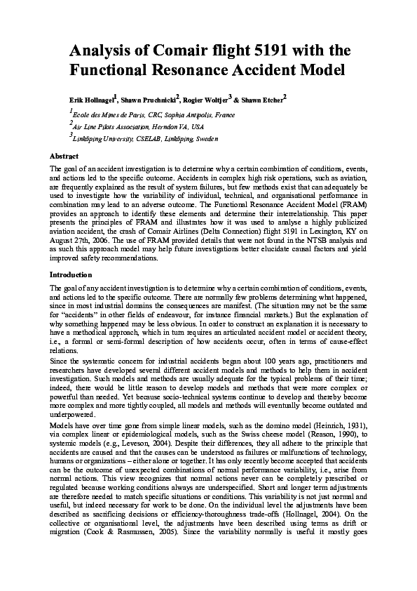 (PDF) Analysis of Comair flight 5191 with the functional resonance ...