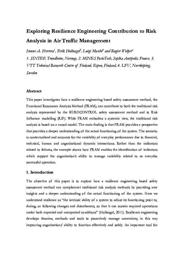 (PDF) Exploring Resilience Engineering Contribution to Risk Analysis in ...