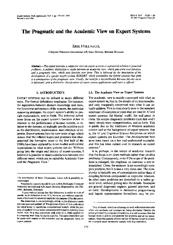 (PDF) The pragmatic and the academic view on expert systems