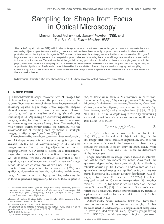(PDF) Sampling for Shape from Focus in Optical Microscopy
