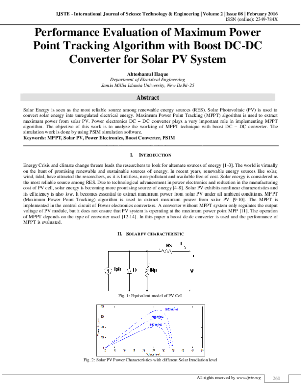 (PDF) Performance evaluation of Maximum Power Point Tracking algorithm ...
