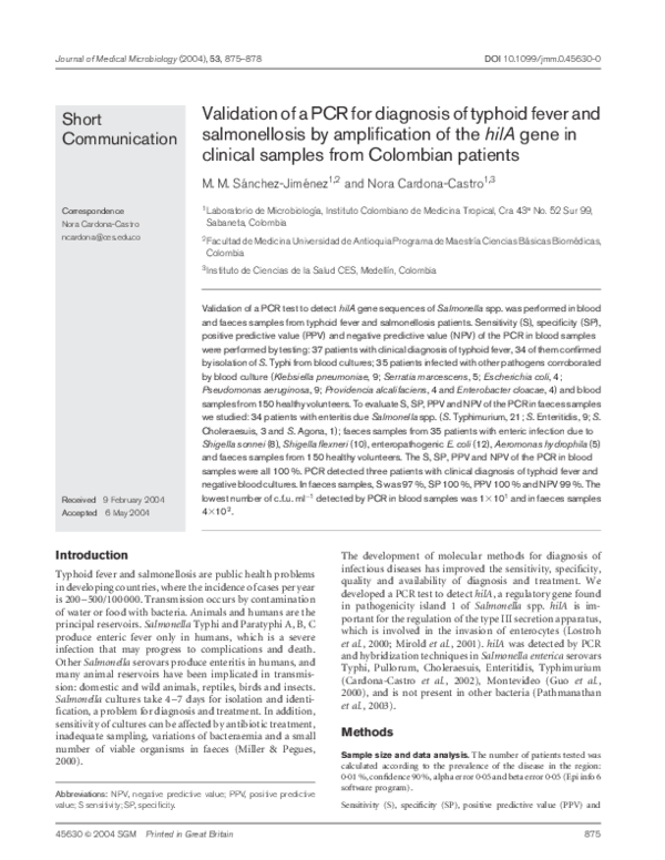 (PDF) Validation of a PCR for diagnosis of typhoid fever and ...