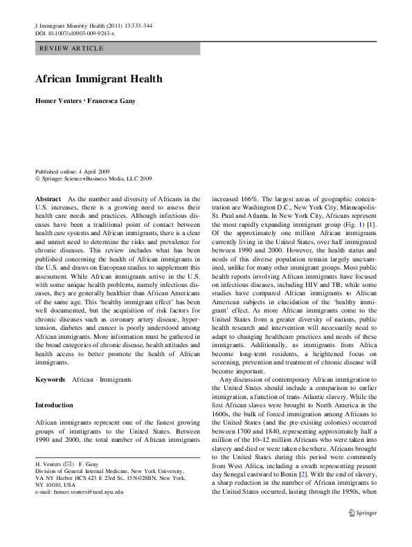 (PDF) African Immigrant Health